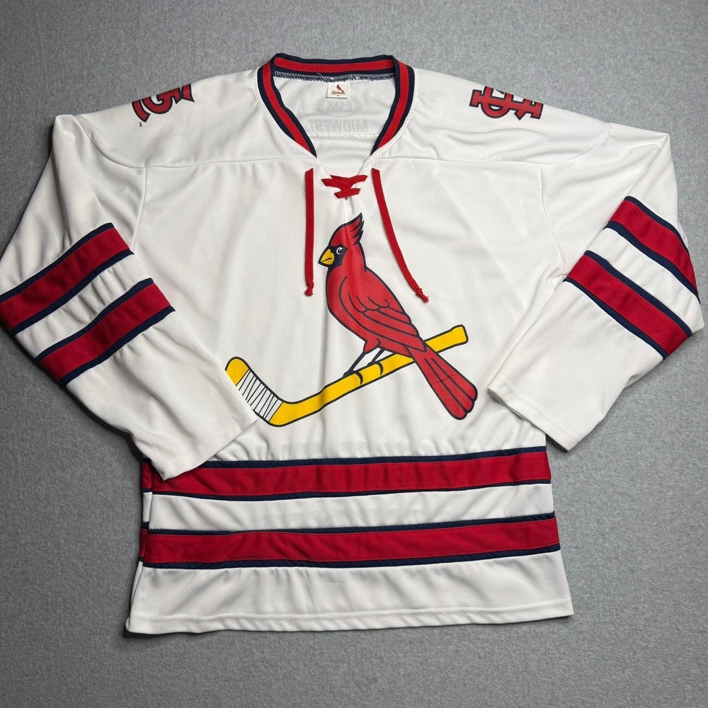 St. Louis Cardinals Hockey Jersey Mens XL White Red Lace Up V-Neck